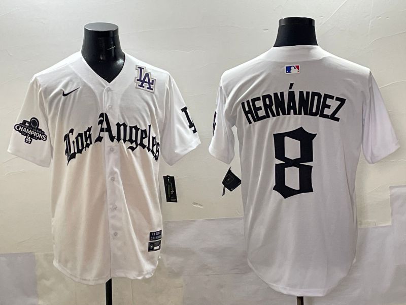 Men 2025 Los Angeles Dodgers #8 Hernandez White Five generations Joint Name Nike MLB Jersey style 51814->los angeles dodgers->MLB Jersey